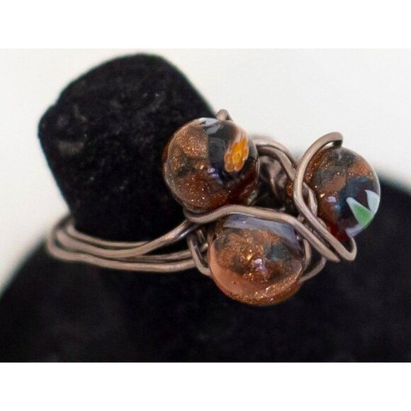 Size 7, Vintage Bronze Tone Abstract Elven Spheres Ring - A23 - Picture 2 of 3